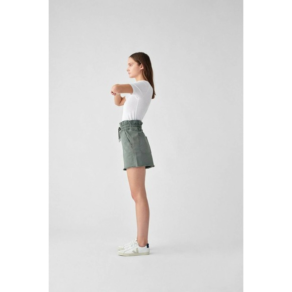 DL1961 Thyme Yara Paperbag High Waist Pull-On Shorts Drawstring Women's XS Green - Picture 3 of 7